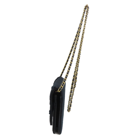 CHANEL Long Wallet Purse canvas black Chain Wallet COCO Mark Gold Metal Women Used Authentic