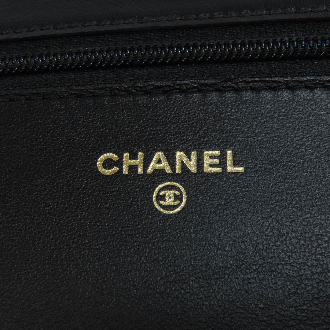 CHANEL Long Wallet Purse canvas black Chain Wallet COCO Mark Gold Metal Women Used Authentic
