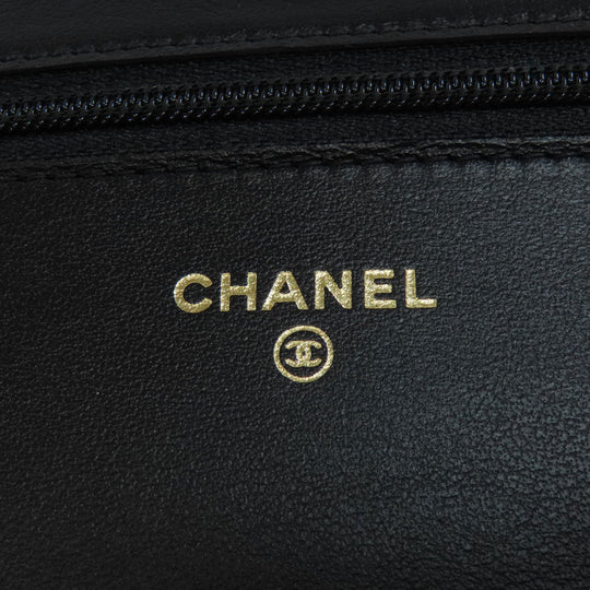 CHANEL Long Wallet Purse canvas black Chain Wallet COCO Mark Gold Metal Women Used Authentic