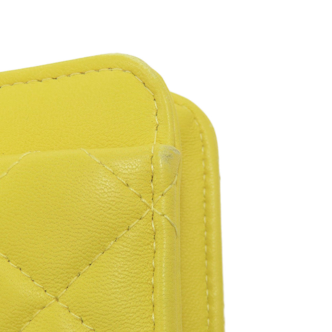 CHANEL Shoulder Bag lambskin yellow ChainShoulder Silver Metal Gold Metal