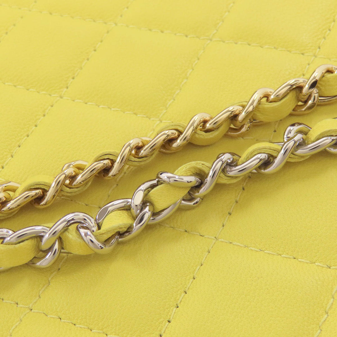CHANEL Shoulder Bag lambskin yellow ChainShoulder Silver Metal Gold Metal