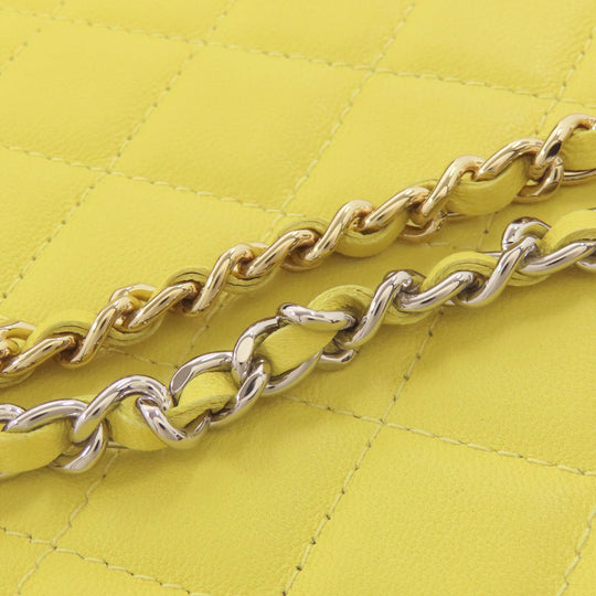 CHANEL Shoulder Bag lambskin yellow ChainShoulder Silver Metal Gold Metal