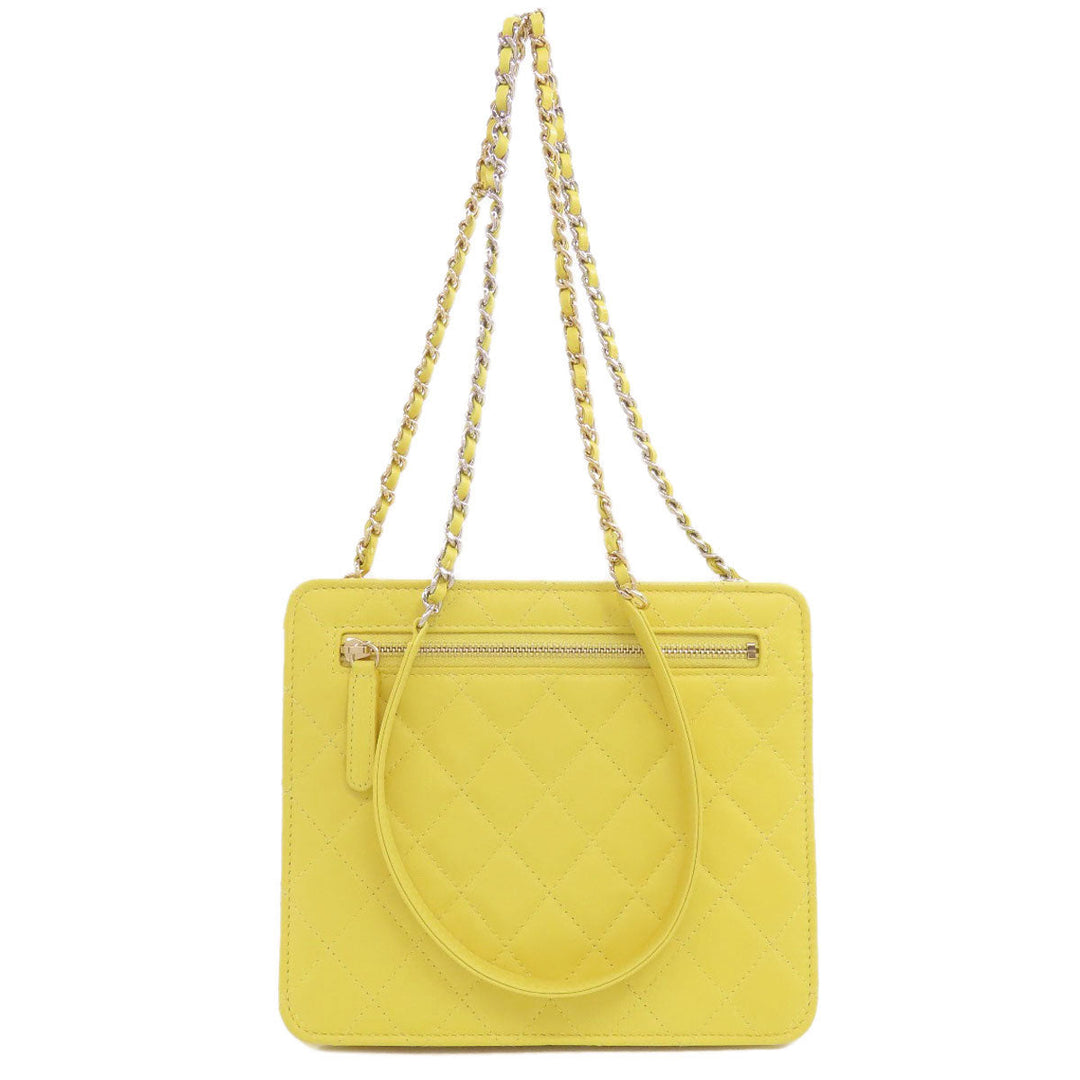 CHANEL Shoulder Bag lambskin yellow ChainShoulder Silver Metal Gold Metal