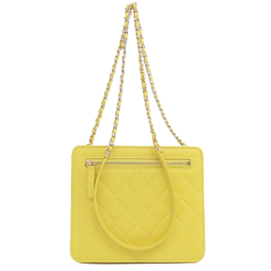 CHANEL Shoulder Bag lambskin yellow ChainShoulder Silver Metal Gold Metal