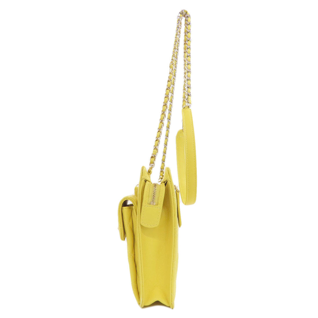 CHANEL Shoulder Bag lambskin yellow ChainShoulder Silver Metal Gold Metal
