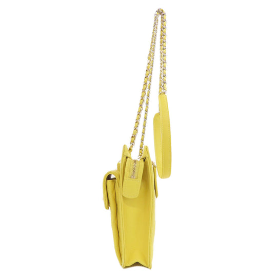 CHANEL Shoulder Bag lambskin yellow ChainShoulder Silver Metal Gold Metal