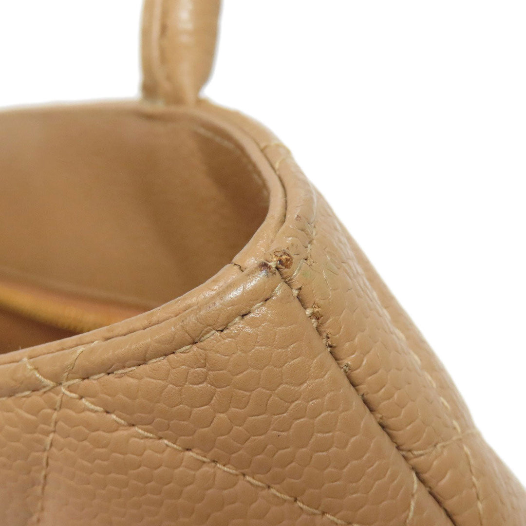 CHANEL Tote Bag Caviar skin beige Replica Tote Gold Metal Women Used Authentic