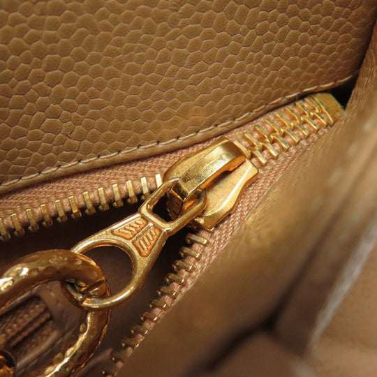 CHANEL Tote Bag Caviar skin beige Replica Tote Gold Metal Women Used Authentic