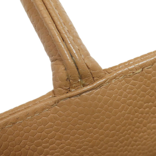 CHANEL Tote Bag Caviar skin beige Replica Tote Gold Metal Women Used Authentic