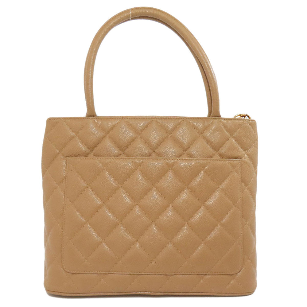 CHANEL Tote Bag Caviar skin beige Replica Tote Gold Metal Women Used Authentic