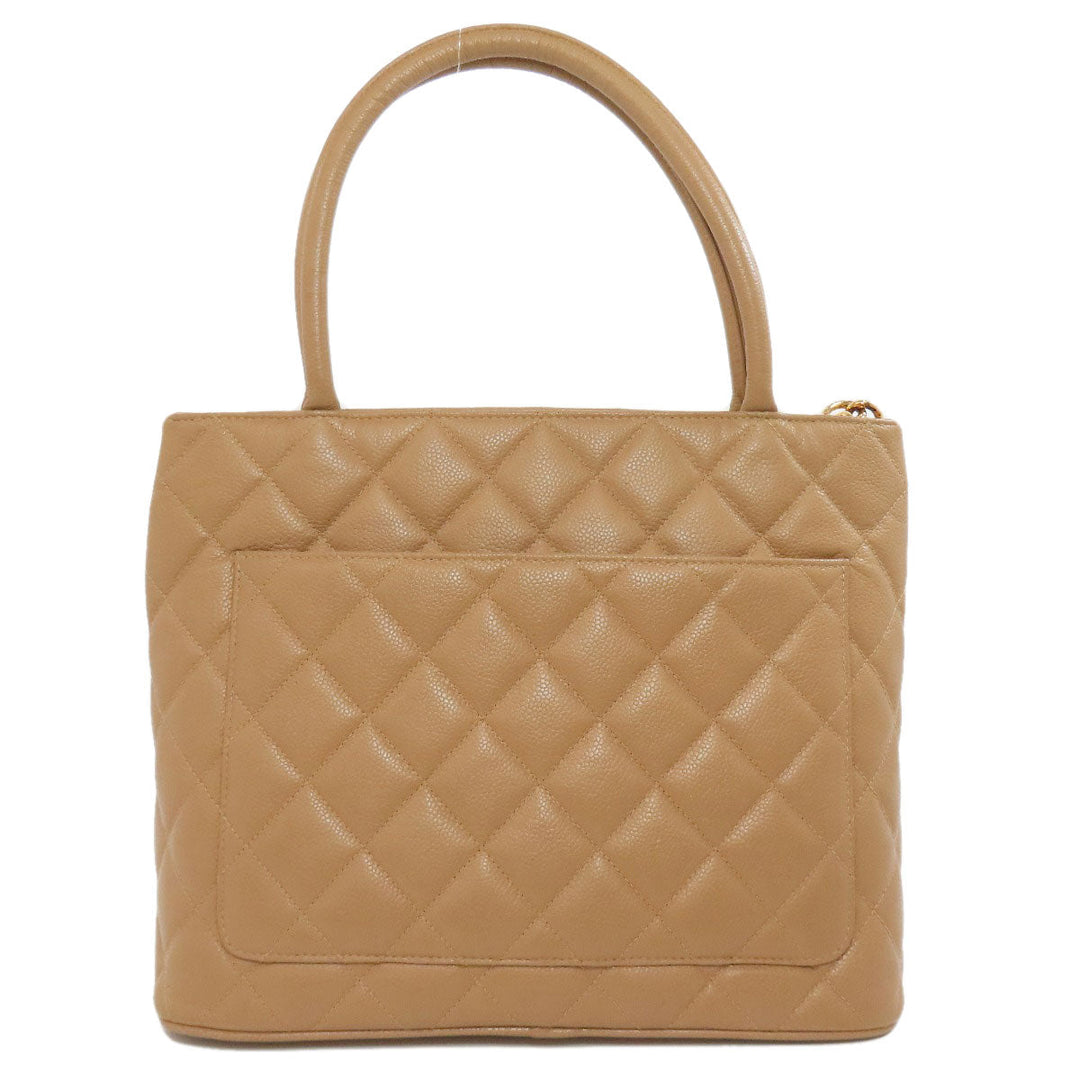 CHANEL Tote Bag Caviar skin beige Replica Tote Gold Metal Women Used Authentic