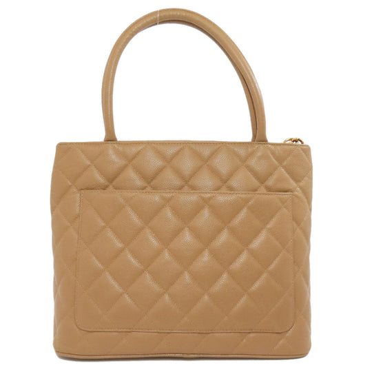 CHANEL Tote Bag Caviar skin beige Replica Tote Gold Metal Women Used Authentic