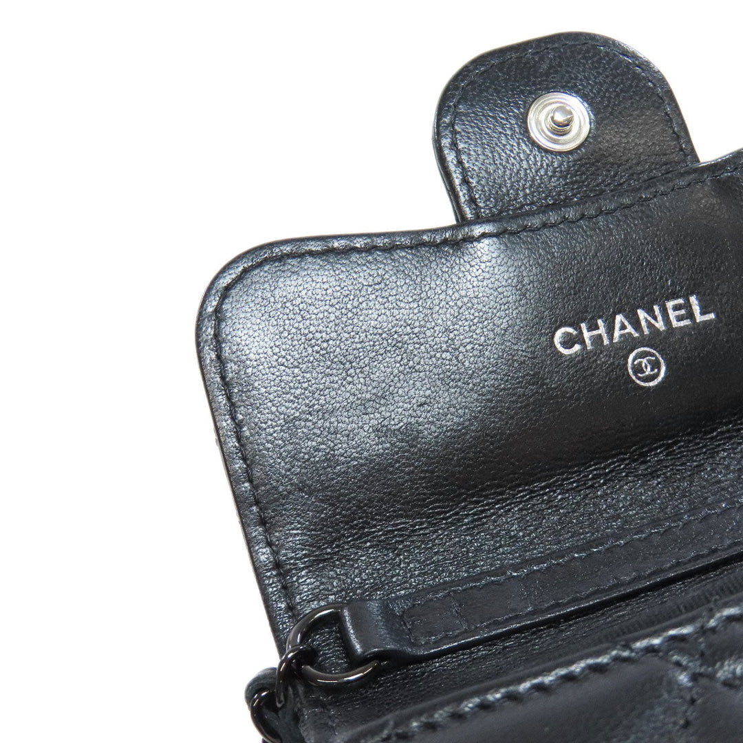 CHANEL Bifold Wallet Ram black Chain wallet matrasse Women Used Authentic
