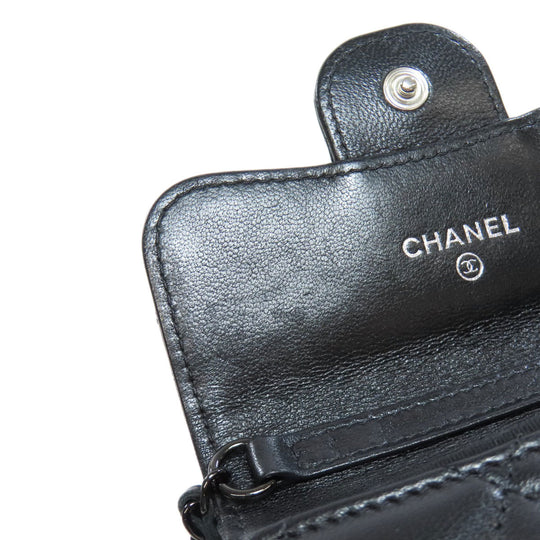 CHANEL Bifold Wallet Ram black Chain wallet matrasse Women Used Authentic