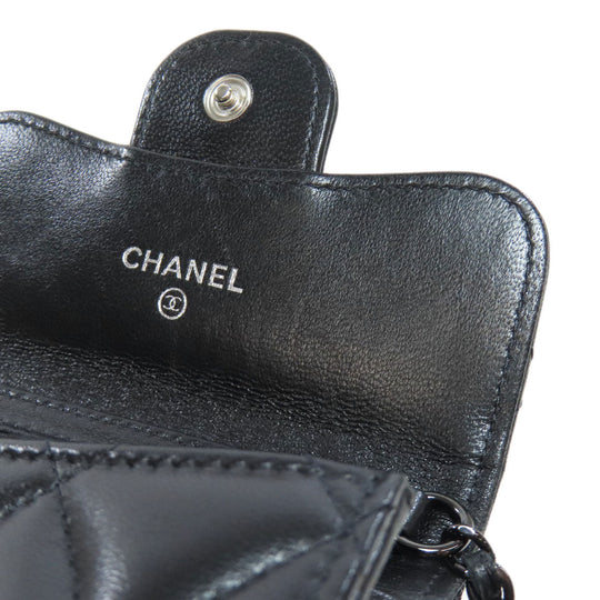 CHANEL Bifold Wallet Ram black Chain wallet matrasse Women Used Authentic
