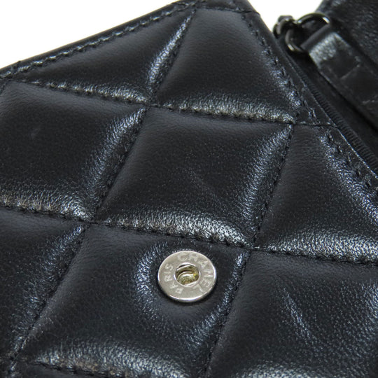 CHANEL Bifold Wallet Ram black Chain wallet matrasse Women Used Authentic