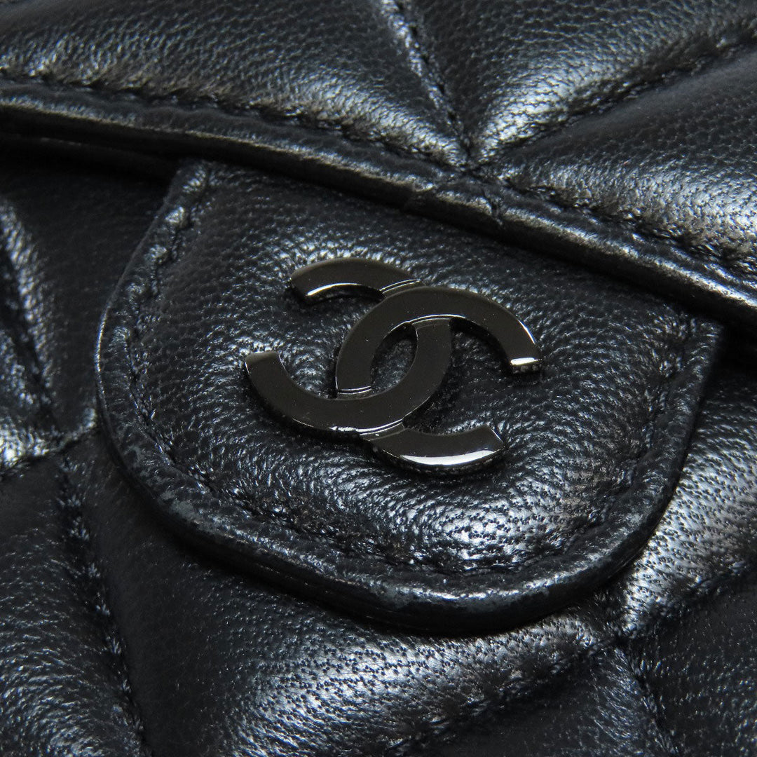 CHANEL Bifold Wallet Ram black Chain wallet matrasse Women Used Authentic