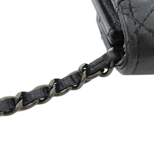 CHANEL Bifold Wallet Ram black Chain wallet matrasse Women Used Authentic