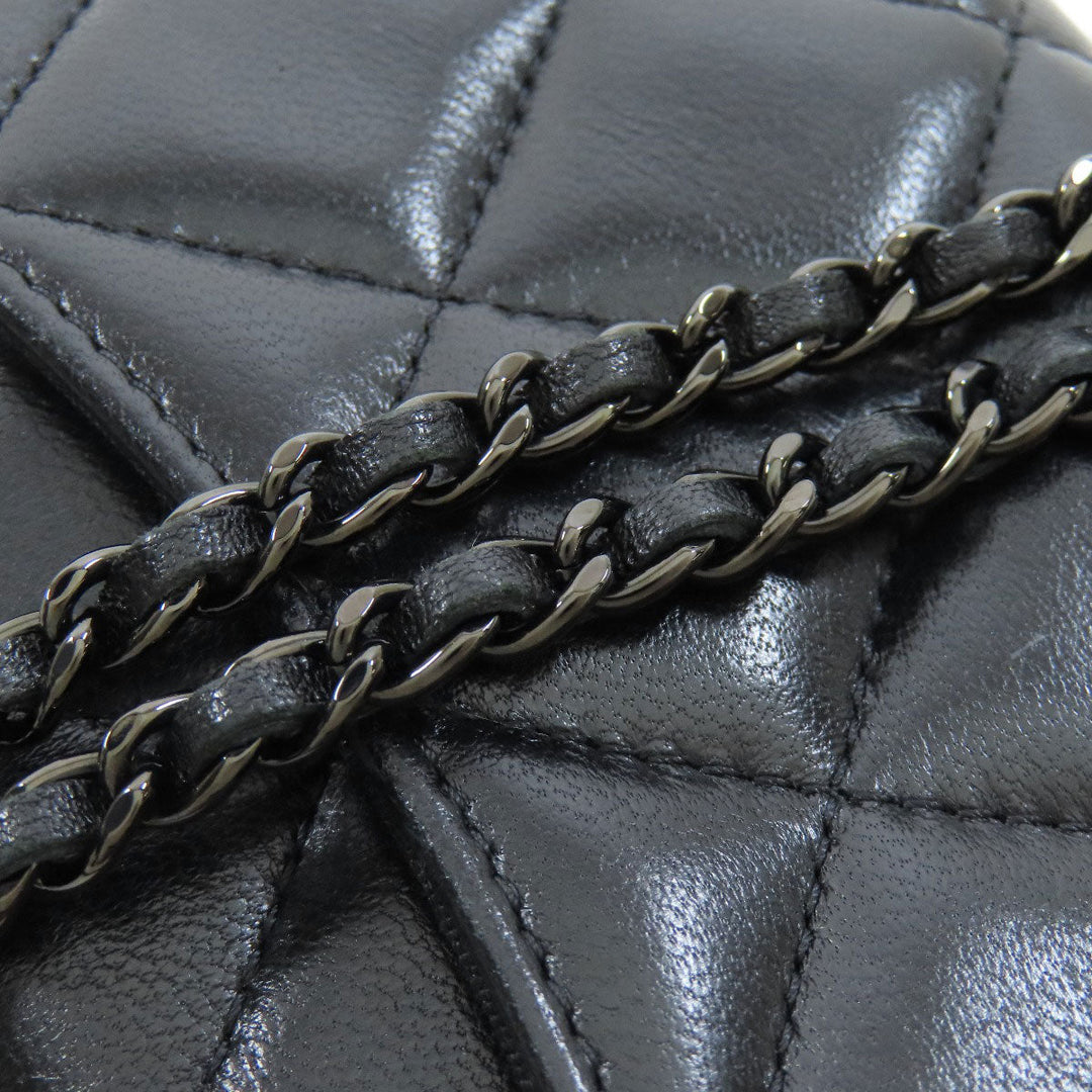 CHANEL Bifold Wallet Ram black Chain wallet matrasse Women Used Authentic