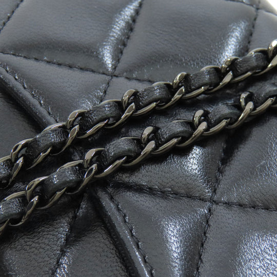 CHANEL Bifold Wallet Ram black Chain wallet matrasse Women Used Authentic
