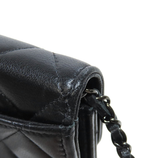 CHANEL Bifold Wallet Ram black Chain wallet matrasse Women Used Authentic
