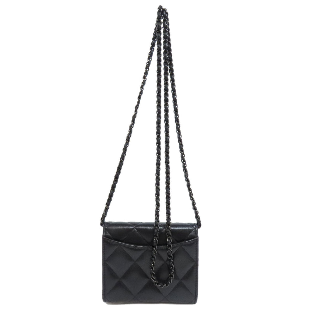 CHANEL Bifold Wallet Ram black Chain wallet matrasse Women Used Authentic