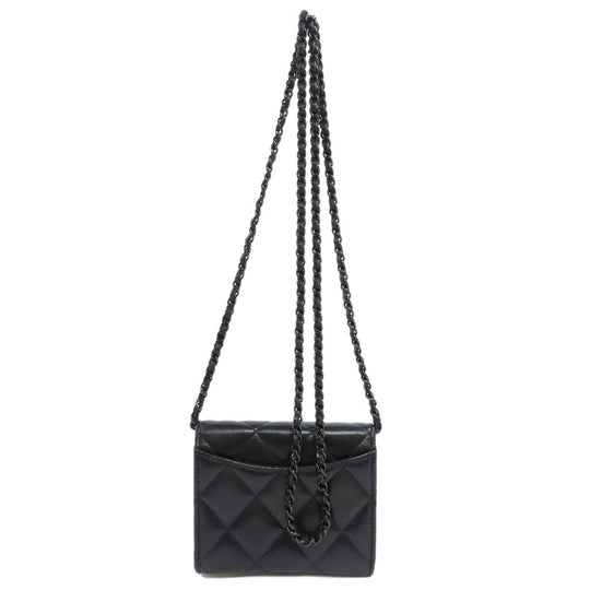 CHANEL Bifold Wallet Ram black Chain wallet matrasse Women Used Authentic