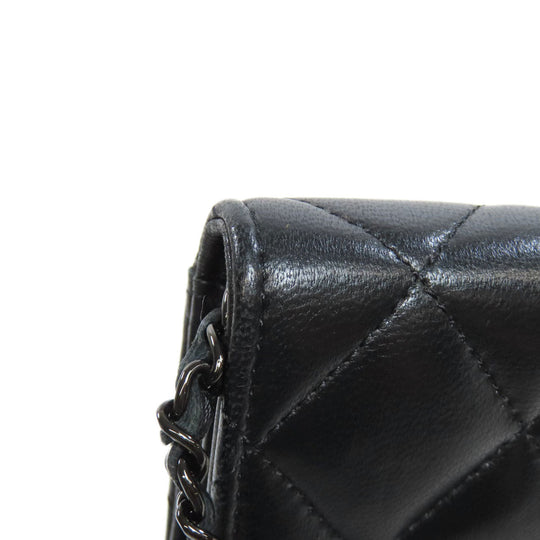 CHANEL Bifold Wallet Ram black Chain wallet matrasse Women Used Authentic