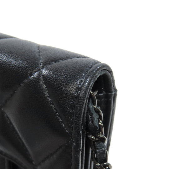 CHANEL Bifold Wallet Ram black Chain wallet matrasse Women Used Authentic