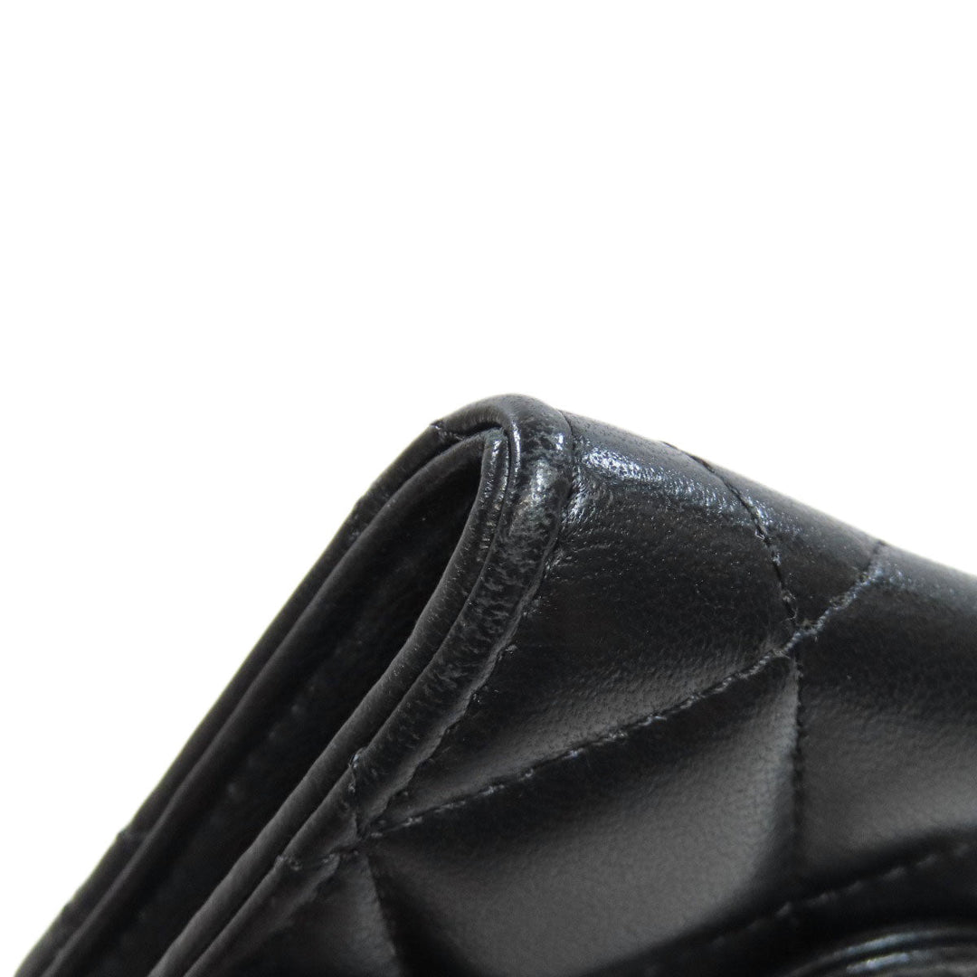 CHANEL Bifold Wallet Ram black Chain wallet matrasse Women Used Authentic