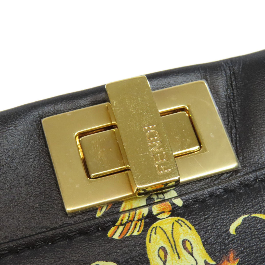 FENDI Handbag Calfskin black Fender Che Mini Peekaboo Women Used Authentic