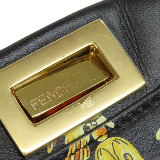 FENDI Handbag Calfskin black Fender Che Mini Peekaboo Women Used Authentic