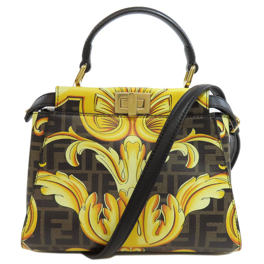 FENDI Handbag Calfskin black Fender Che Mini Peekaboo Women Used Authentic