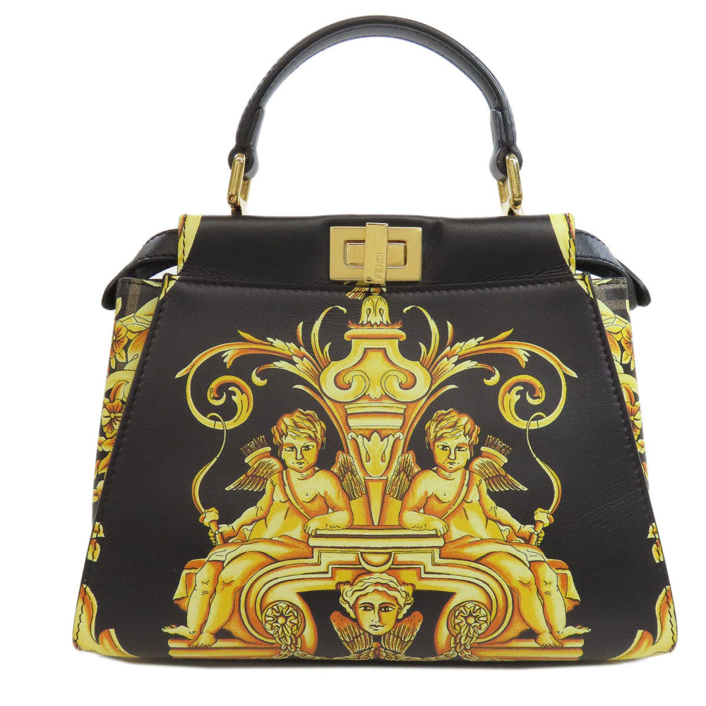 FENDI Handbag Calfskin black Fender Che Mini Peekaboo Women Used Authentic