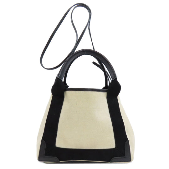 BALENCIAGA Handbag canvas white Navy kabas Women Used Authentic