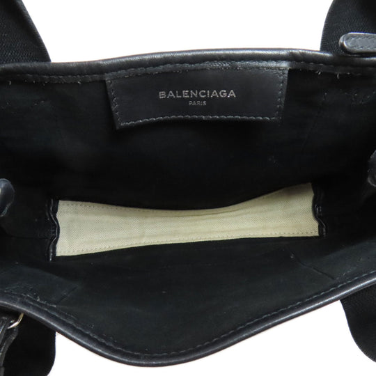 BALENCIAGA Handbag canvas white Navy kabas Women Used Authentic
