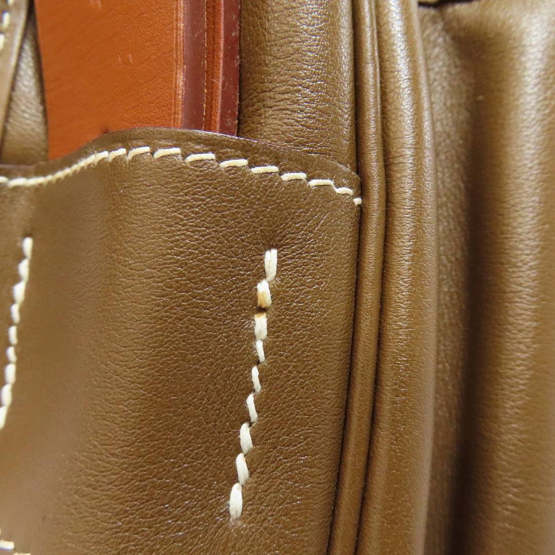 HERMES Shoulder Bag Calfskin Brown Varda 35 Silver Metal Women Used Authentic