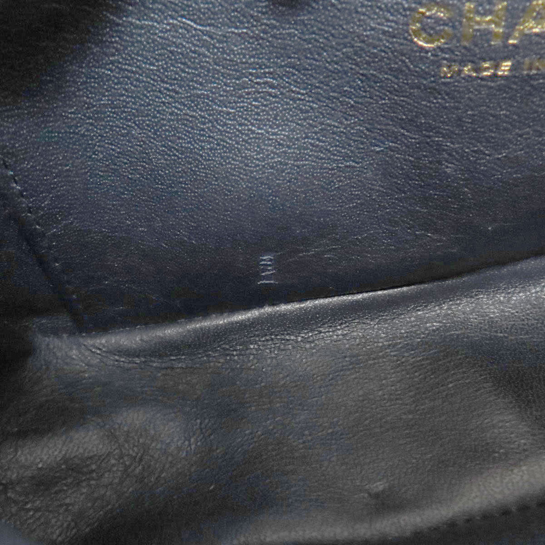 CHANEL Shoulder Bag leather gray ChainShoulder Check Pattern Gold Metal