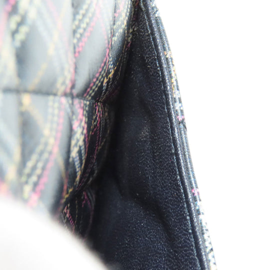 CHANEL Shoulder Bag leather gray ChainShoulder Check Pattern Gold Metal