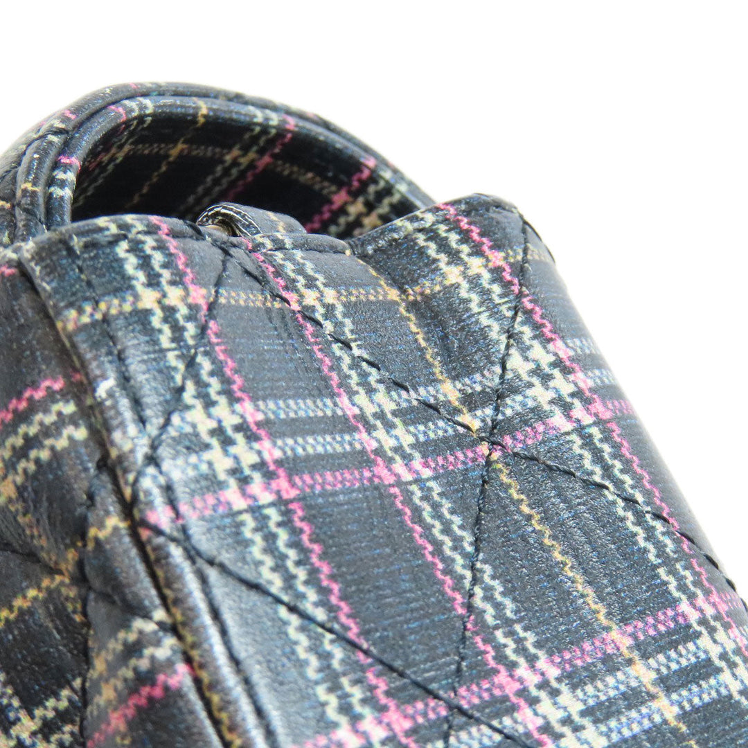 CHANEL Shoulder Bag leather gray ChainShoulder Check Pattern Gold Metal