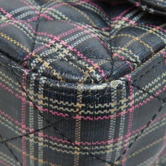 CHANEL Shoulder Bag leather gray ChainShoulder Check Pattern Gold Metal