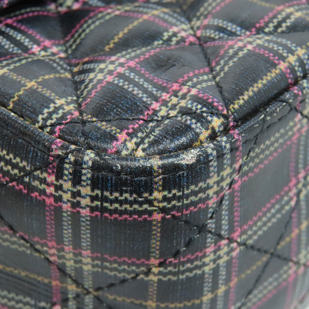 CHANEL Shoulder Bag leather gray ChainShoulder Check Pattern Gold Metal