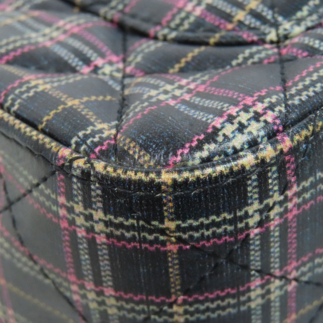 CHANEL Shoulder Bag leather gray ChainShoulder Check Pattern Gold Metal