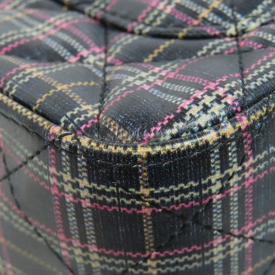 CHANEL Shoulder Bag leather gray ChainShoulder Check Pattern Gold Metal