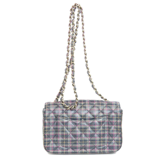 CHANEL Shoulder Bag leather gray ChainShoulder Check Pattern Gold Metal