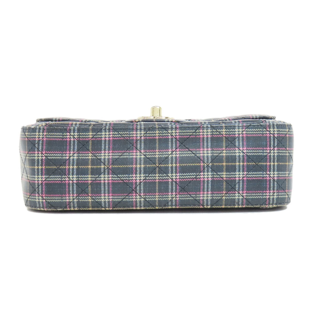 CHANEL Shoulder Bag leather gray ChainShoulder Check Pattern Gold Metal