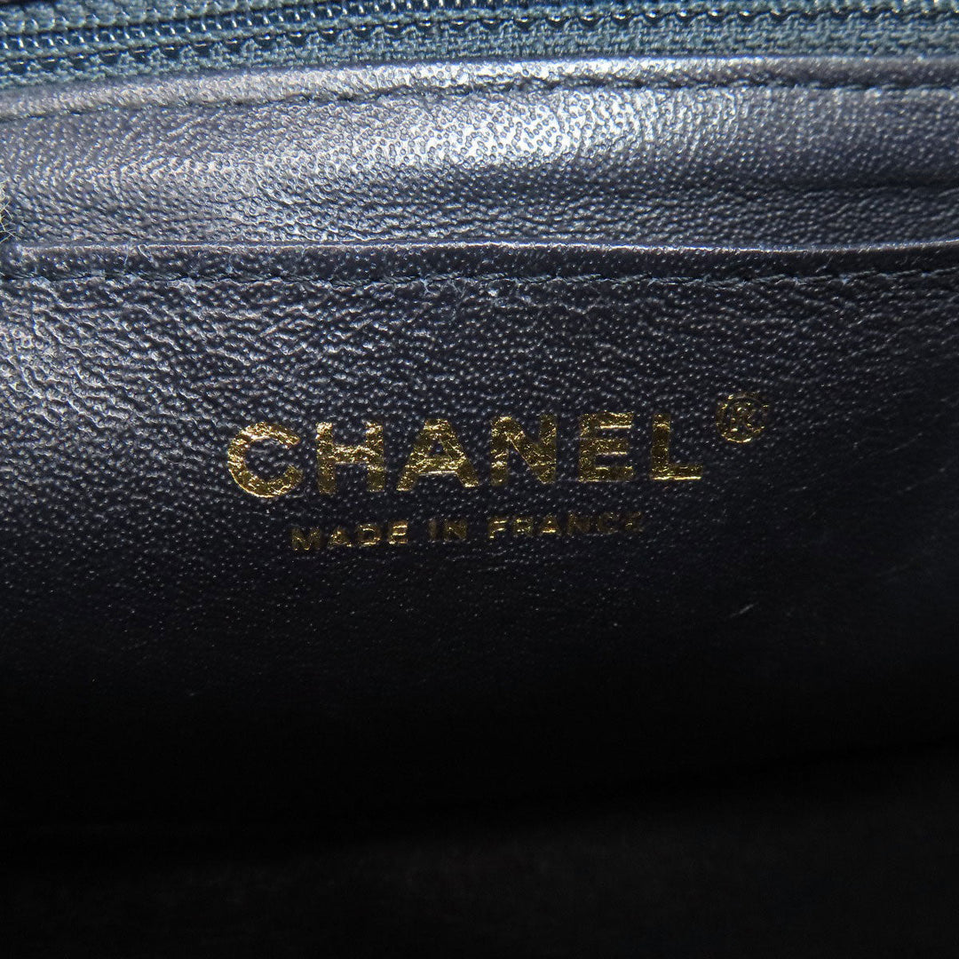 CHANEL Shoulder Bag leather gray ChainShoulder Check Pattern Gold Metal