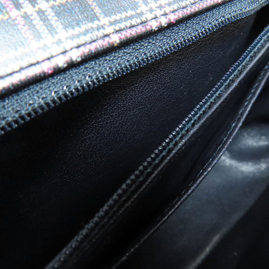 CHANEL Shoulder Bag leather gray ChainShoulder Check Pattern Gold Metal