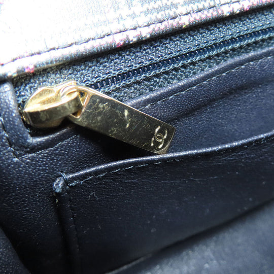 CHANEL Shoulder Bag leather gray ChainShoulder Check Pattern Gold Metal