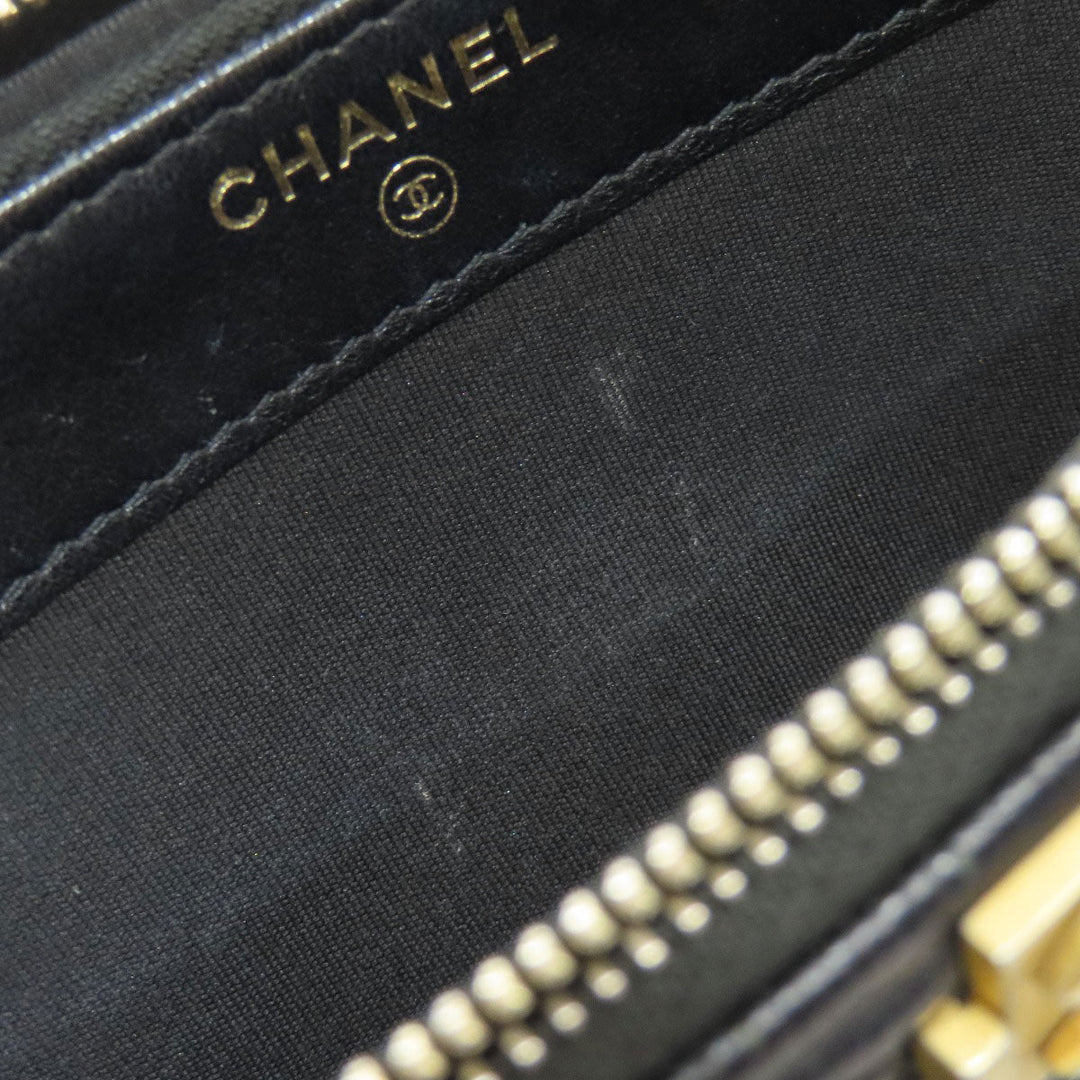 CHANEL Long Wallet Purse Caviar skin black Chain Wallet Boy Chanel Gold Metal Women Used Authentic